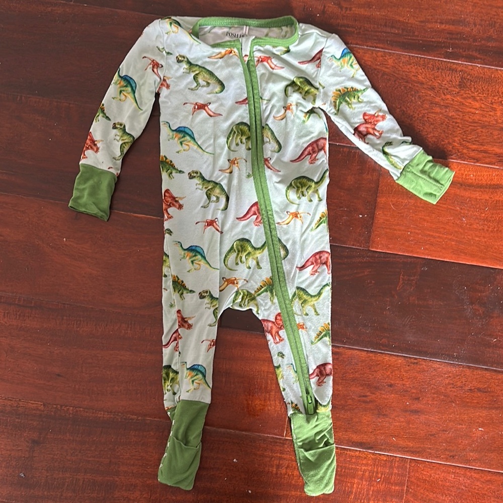 Posh Peanut Dinosaur Print Kids Bamboo Convertible Footie Pajamas